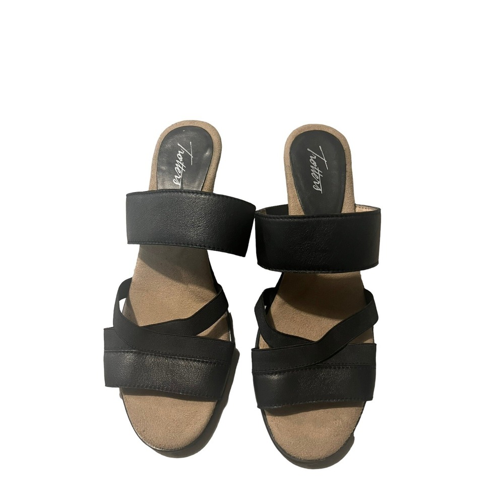 Trotters Womens Maxine Leather Slip On Sandals Size 10 Black
